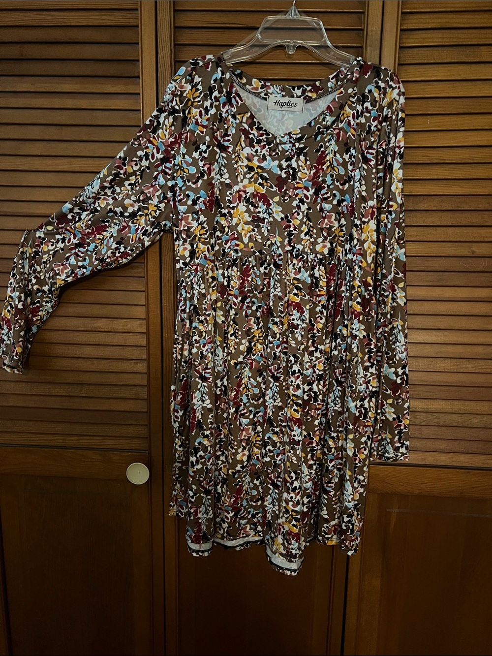 Haptics Brown Floral Long Sleeve Tiered Dress